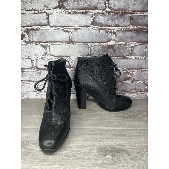 Reed Krankoff Black Leather Lace Up Square Ankle Heel Boots Women’s 39EU/8.5M US - Picture 1 of 16